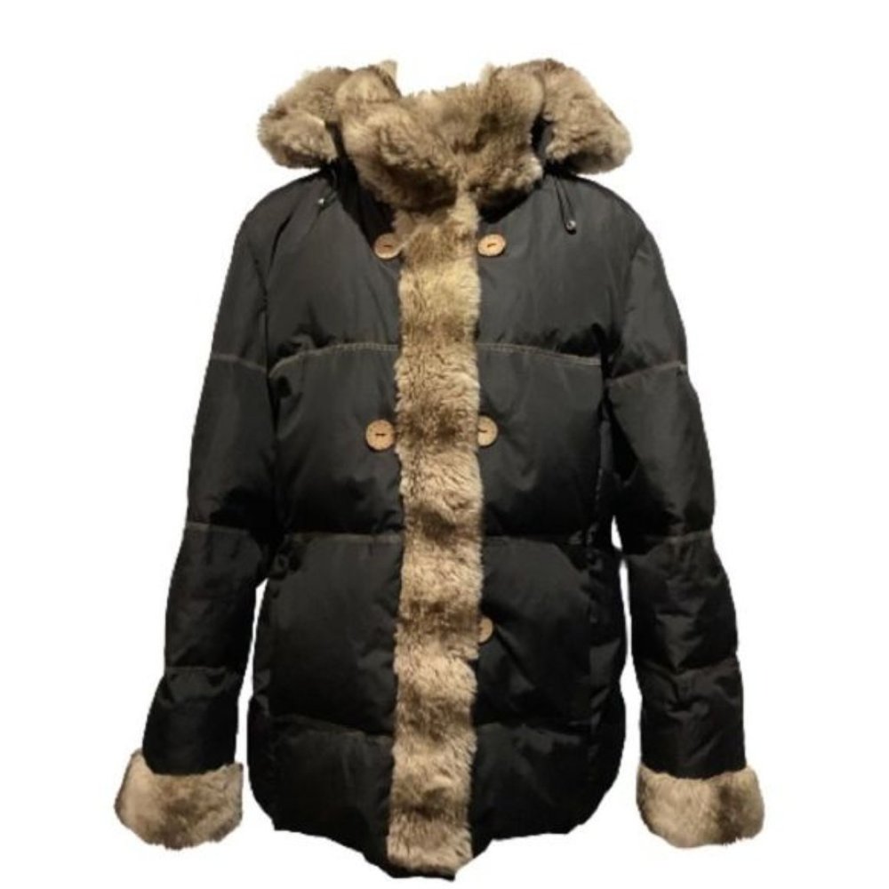 HILARY RADLEY FAUX FUR DOWN FILLED DETACHABLE HOOD ZIP UP BLACK COAT SIZE XL